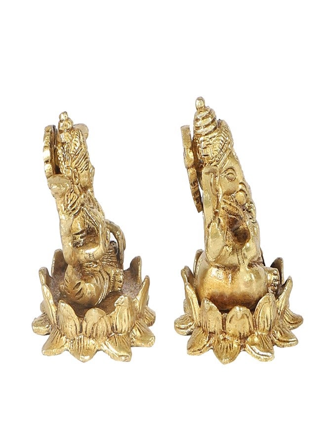 Two Moustaches 3.5 Inches Brass Laxmi Ganesha on Lotus Set, Ganesha Laxmi Idol Set for Home/Temple, Diwali & Housewarming Gifts, Standard, Pack of 2 - Image 5